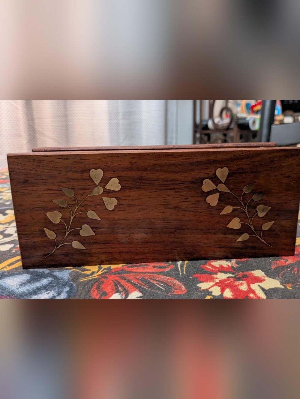 Vintage Wood Letter Holder: Brass Inlay, Hand Crafted in India